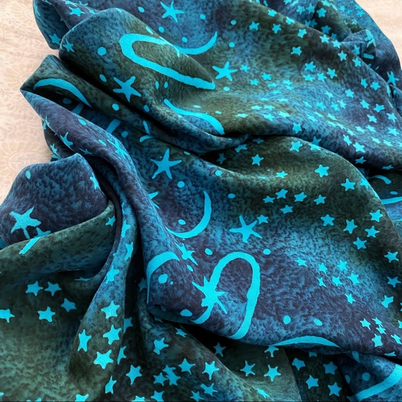 La Luna Loca 100% rayon celestial cosmic stars relaxed summer dress, blue - Picture 7 of 7